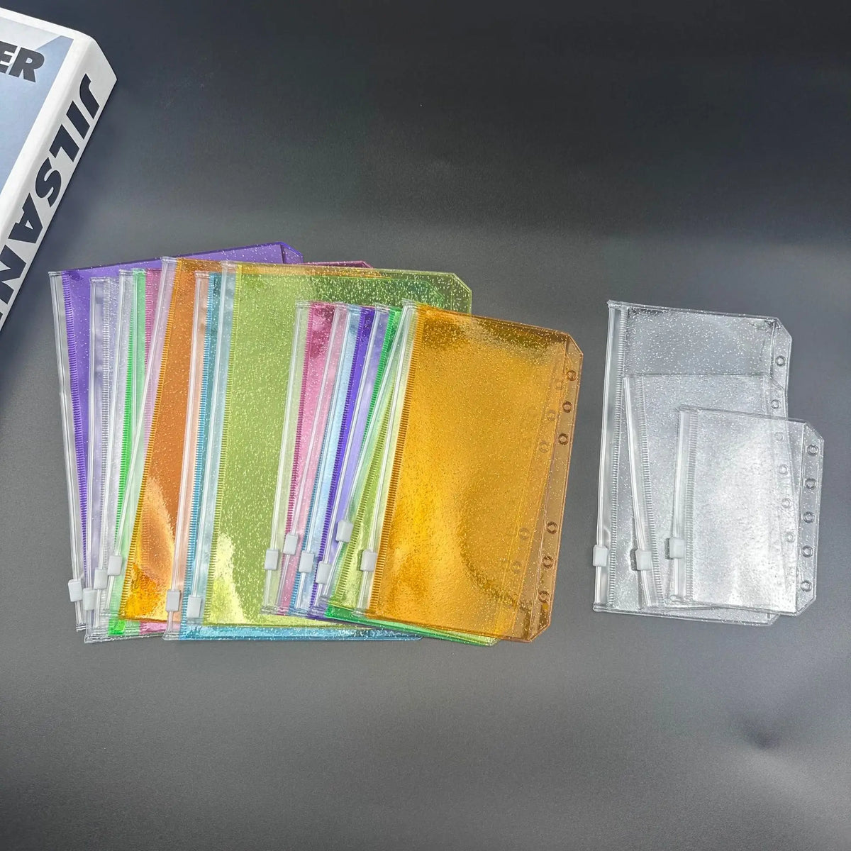 A5A6 Colorful Glitter Binder Pockets Binder Zipper Folders For 6-ring Notebook Binder Waterproof Pvc Leaf Document Filing Bag