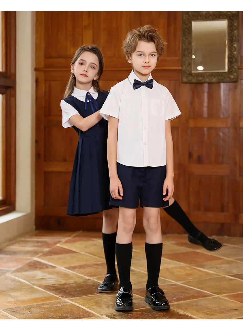 Boys British School Uniforms Shirt Shorts Girls Preppy Dress Kids Japan Korean Clothes Sets Children Students Summer Outfits