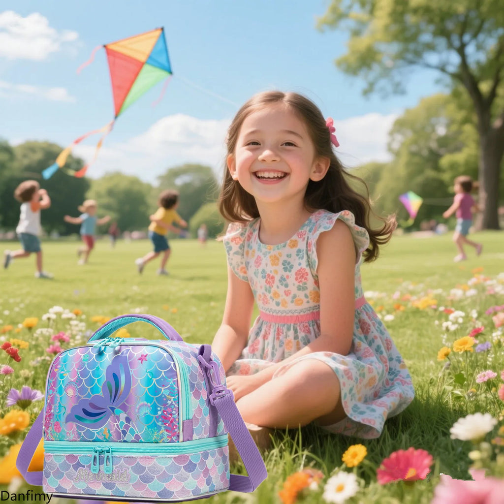 Kids Lunch Box for School Cute Insulated Lunch Bag with Strap Thermal Food Container for Girls Boys Portable Tote for Picnic