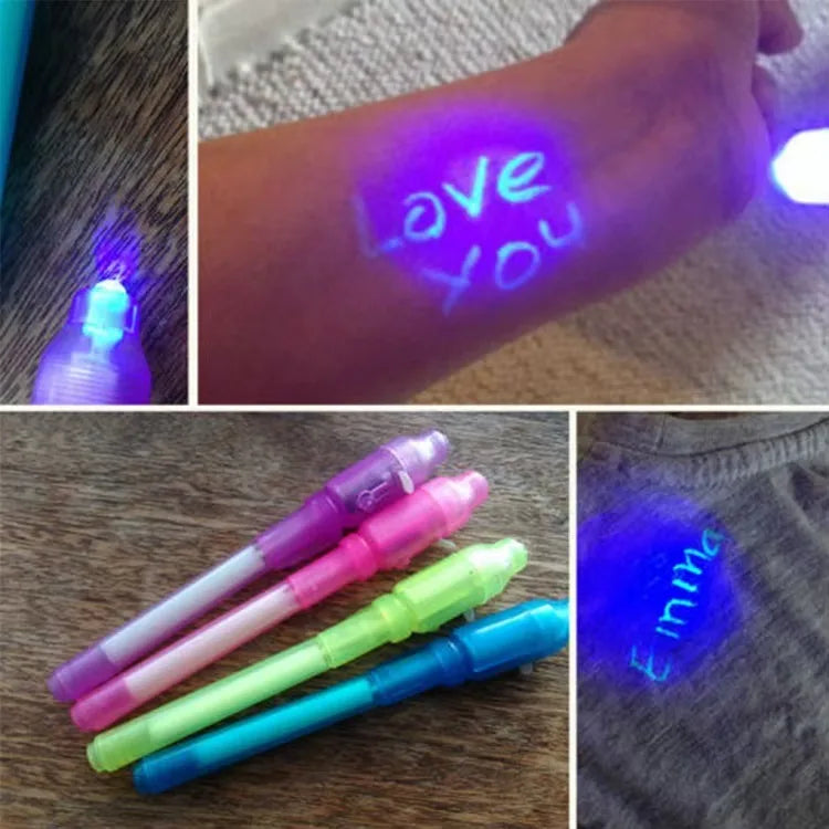 12pcs Invisible Ink Pen Spy Pen with UV Light Magic Marker for Secret Message Treasure Box Prizes Kids Party Favors Toys Gift