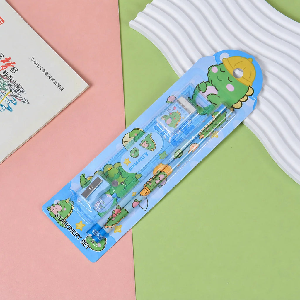 Kids Cartoon 5-Piece Stationery Set Complete Pencil Ruler Eraser Combo Cute Back To School Gift School Office Suppliers