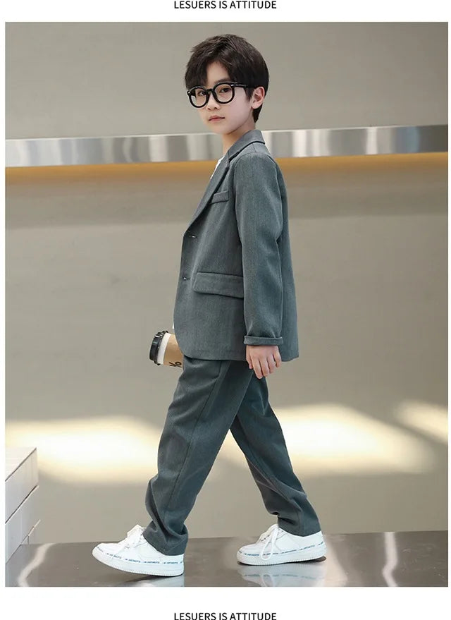 Suits for Boys Spring Autumn Long Sleeve Casual Blazer Jacket Trouser 2pcs School Uniform Teen Kids Clothes Set Children Cosutme