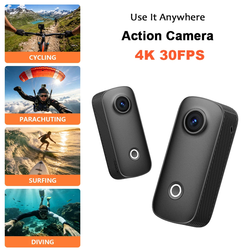 SJCAM C100 Pro Thumb Action Camera 4K Upgraded from C100+ More Stable Connection Clearer Image Cycling Vlogging Mini Camera
