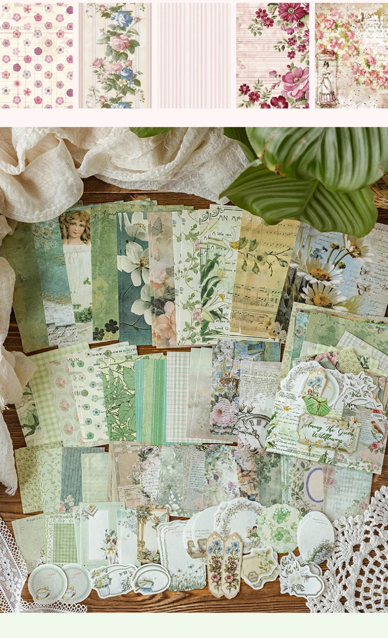 400pcs Garden Post Office Collection Light Paper Material Pack DIY Handbook Collage Journal Notebook Scrapbook Envelope