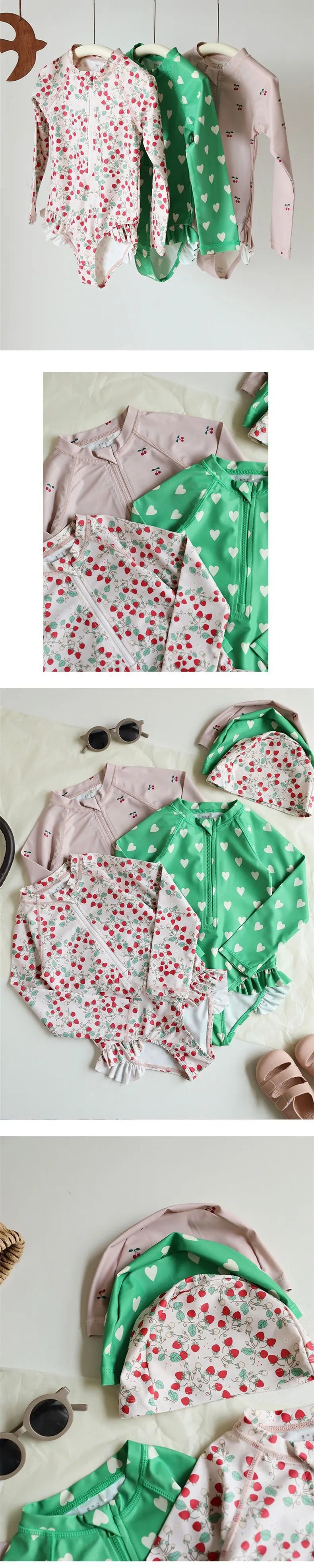 deer jonmi New 2026 Summer Toddlers Girls Printed Long Sleeve Swimsuits Ruffles Sunproof One-piece Children Beach Swimwear