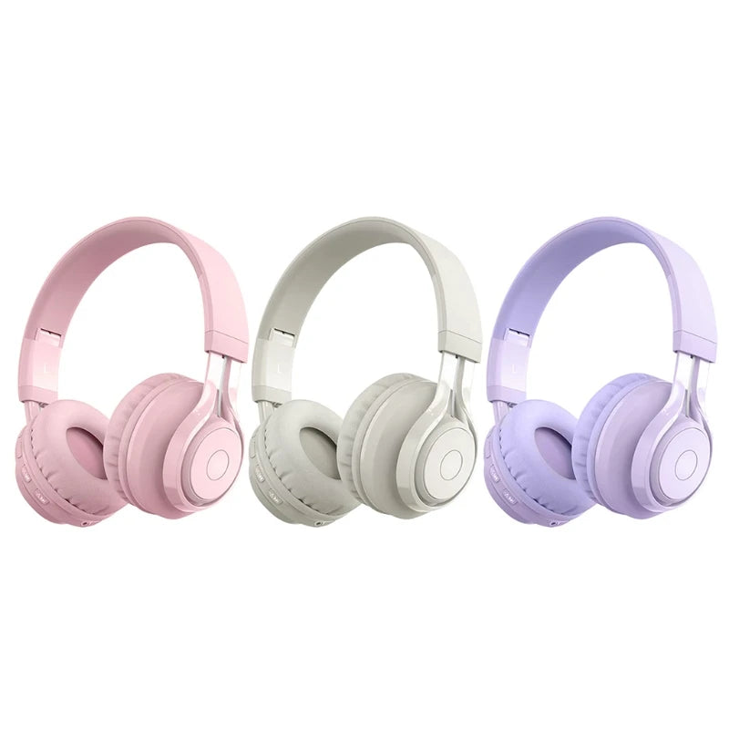 New Apricot /Pink /Purple Metal Kids Headphones Blue-tooth Wireless Volume Limited Childrens Head-mounted Headset Dropship