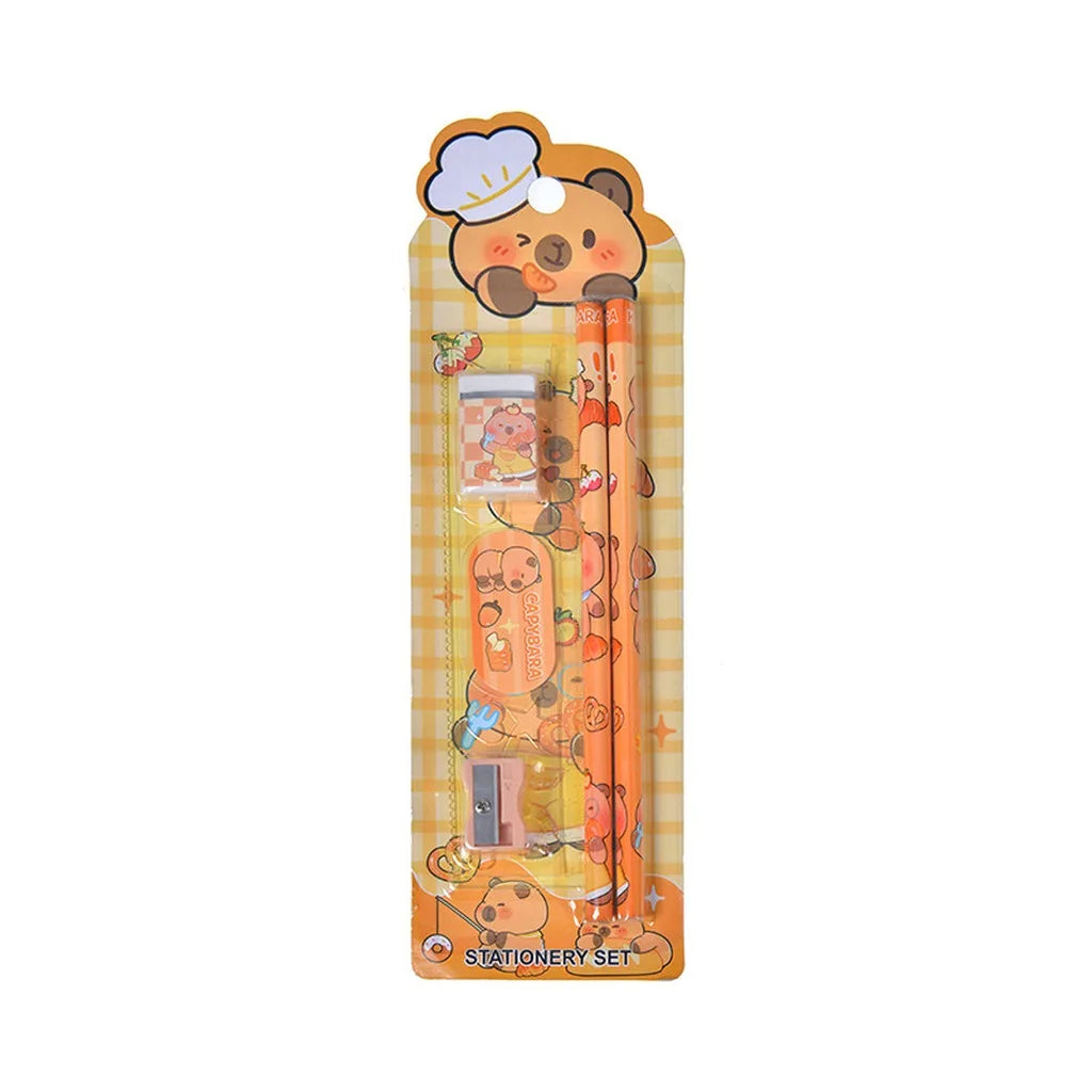 Kids Cartoon 5-Piece Stationery Set Complete Pencil Ruler Eraser Combo Cute Back To School Gift School Office Suppliers