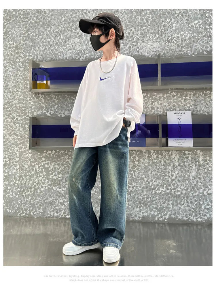 Teenage Baby Boys Clothes Jeans Spring Autumn Kids Casual Jeans for Big Boy Child Fashion Vintage Trousers Cotton Sweatpants  ﻿