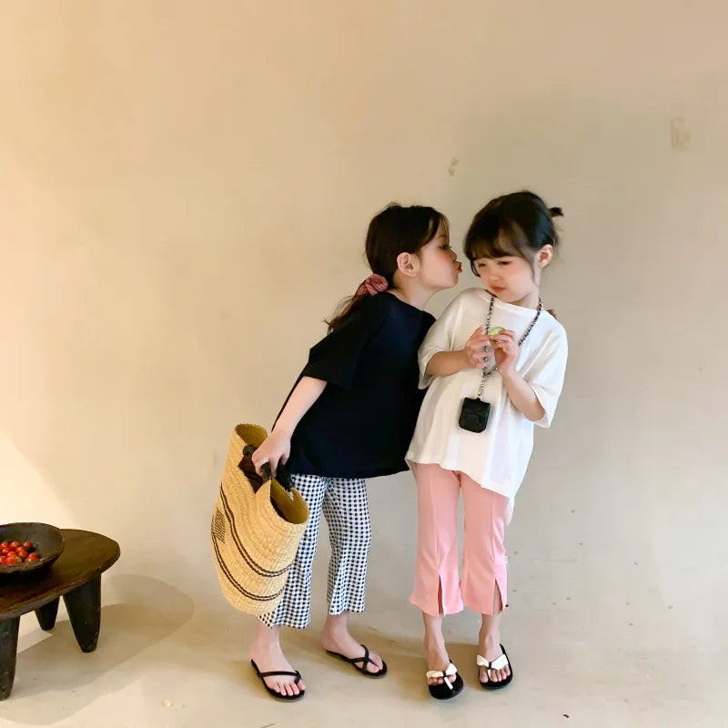 Girls T-shirt Children's Fashion T-shirt 2025 Summer New Style Back Fork Design T-shirt Baby Fashion Casual Short Sleeve Top