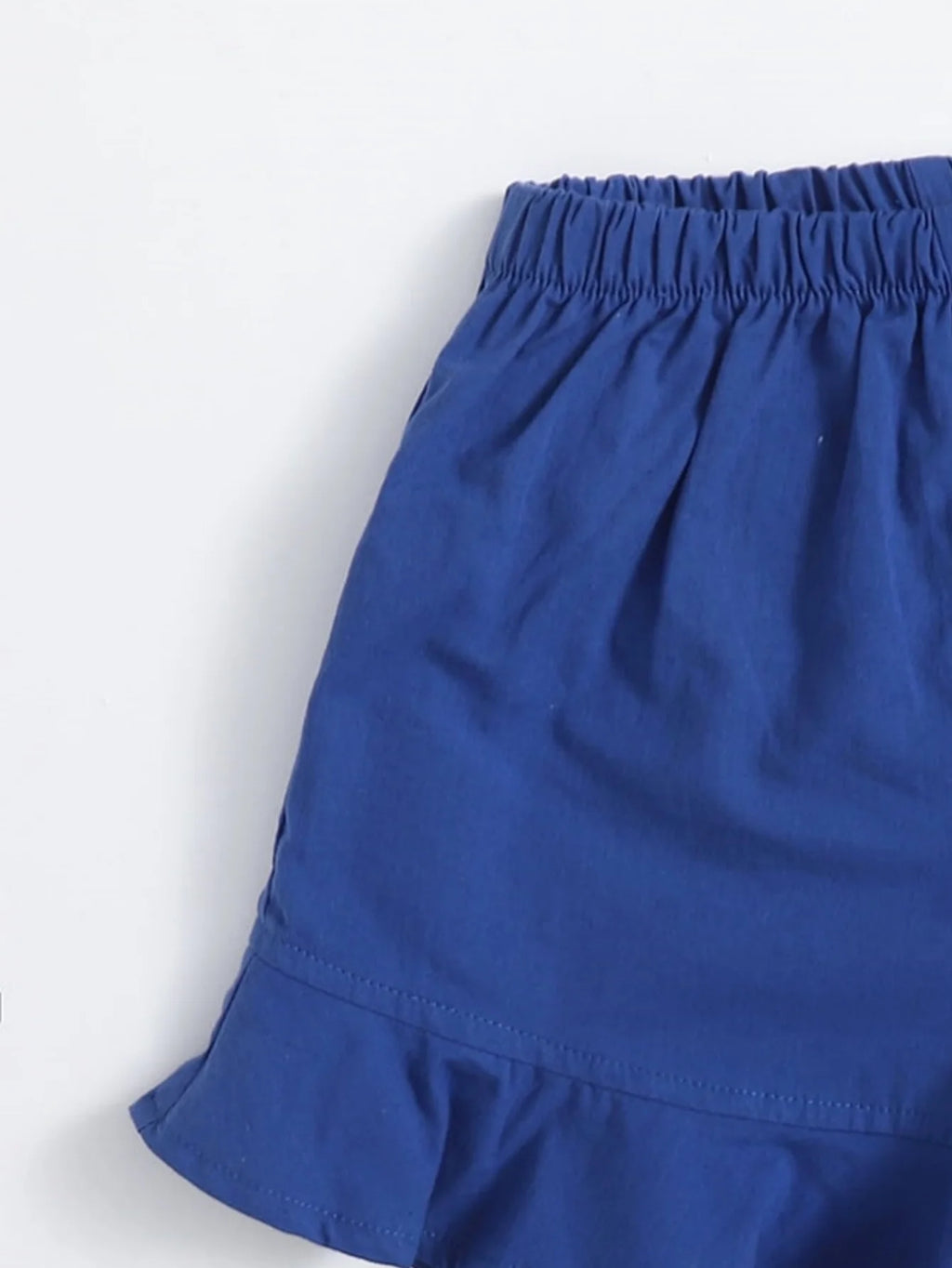 Girls' dark blue ruffled shorts - comfortable elastic waist design