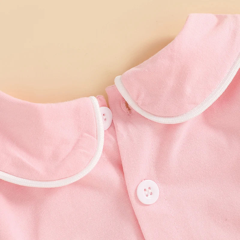 Pudcoco Baby Boys Girls Romper Long Sleeve Doll Collar Contrast Line Solid Color Bodysuit Newborn Playsuit