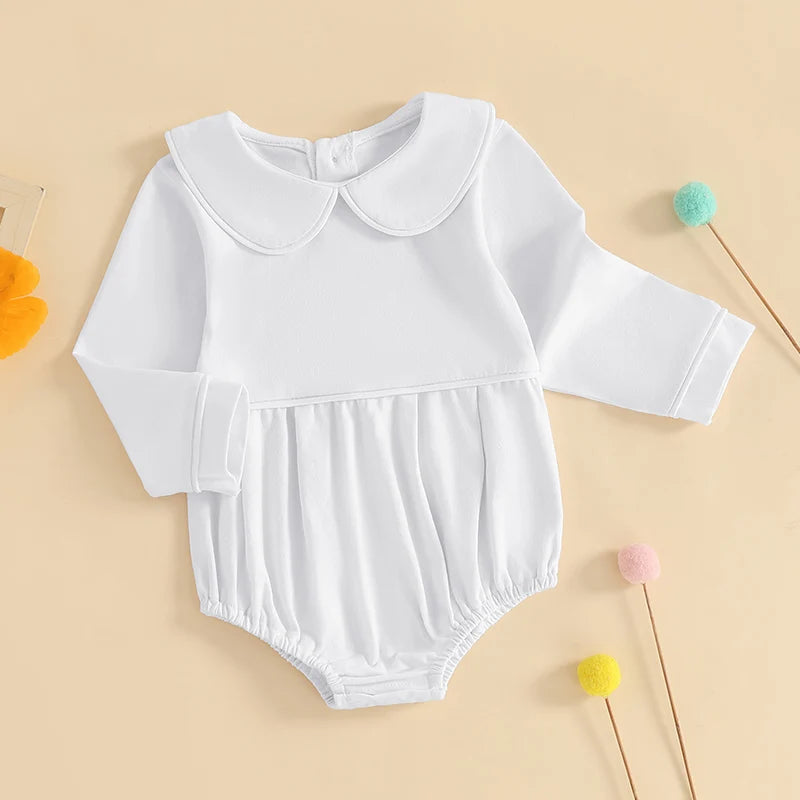 Pudcoco Baby Boys Girls Romper Long Sleeve Doll Collar Contrast Line Solid Color Bodysuit Newborn Playsuit