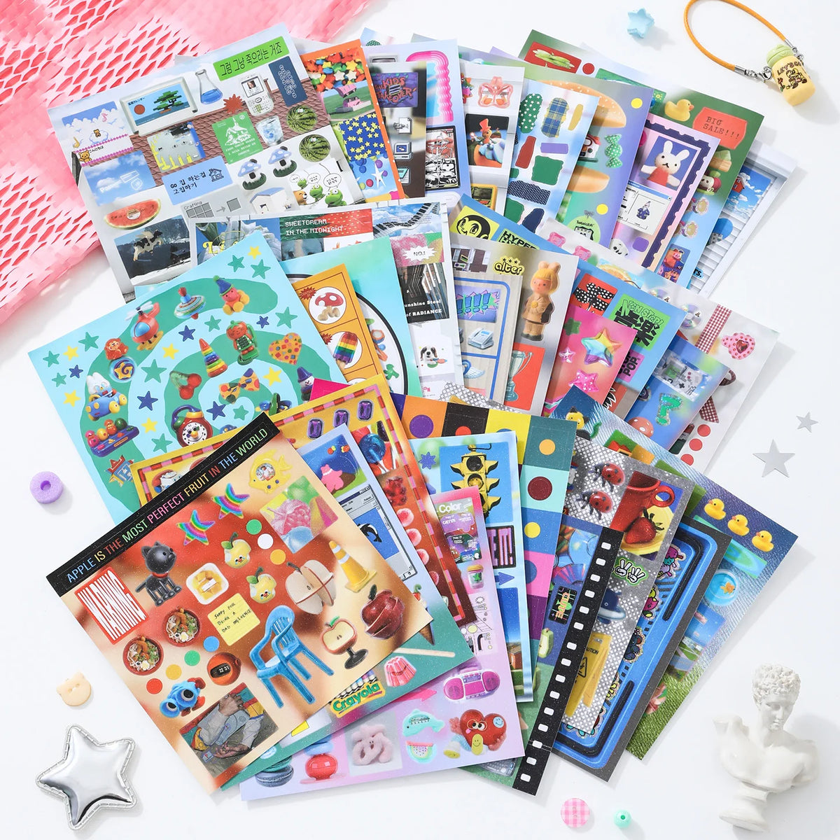 JIAMEI 30sheets Retro and Future Series Kawaii Ins Die Cutting Font Stickers Book DIY Diary Clipbook Aesthetics Stickers