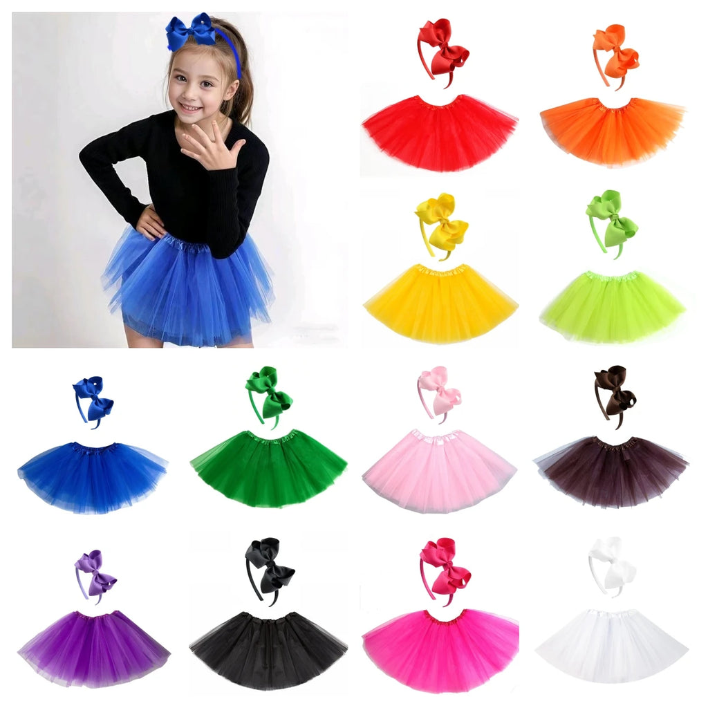 Girls' Bow Headband With Tutu Skirt 2pcs/Set, Skirt Length 30cm No Lining, Suitable for Ballet Dancing Parties Christmas Dress