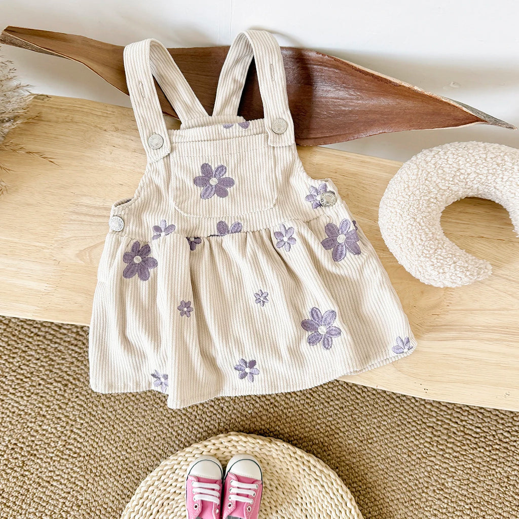 Toddler Infant Girls Denim Dresses Flowers Embroidery Strap Knee-Length Kids' Dresses One-piece 0-3 Years Overall Girl Clothes