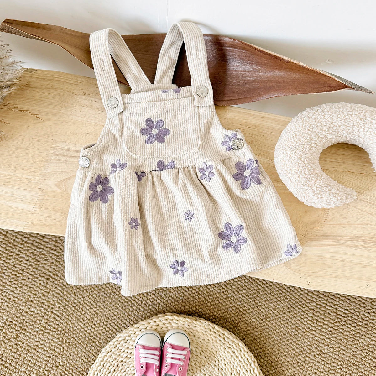 Toddler Infant Girls Denim Dresses Flowers Embroidery Strap Knee-Length Kids' Dresses One-piece 0-3 Years Overall Girl Clothes