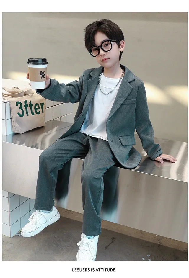 Suits for Boys Spring Autumn Long Sleeve Casual Blazer Jacket Trouser 2pcs School Uniform Teen Kids Clothes Set Children Cosutme
