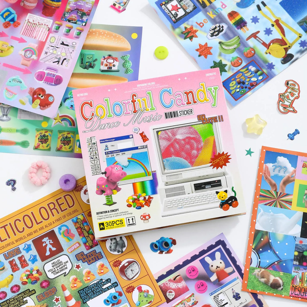 JIAMEI 30sheets Retro and Future Series Kawaii Ins Die Cutting Font Stickers Book DIY Diary Clipbook Aesthetics Stickers
