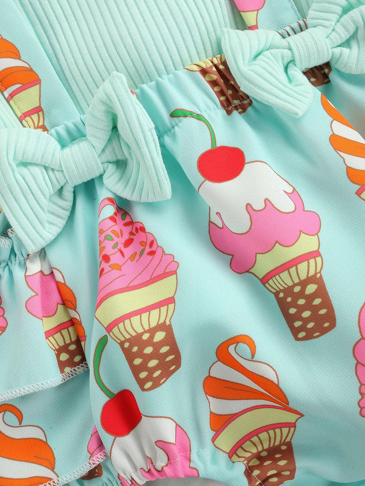 2Pcs Baby Girls Summer Outfits Fly Sleeve Rib Knit Tops Bow Suspender Skirt Set