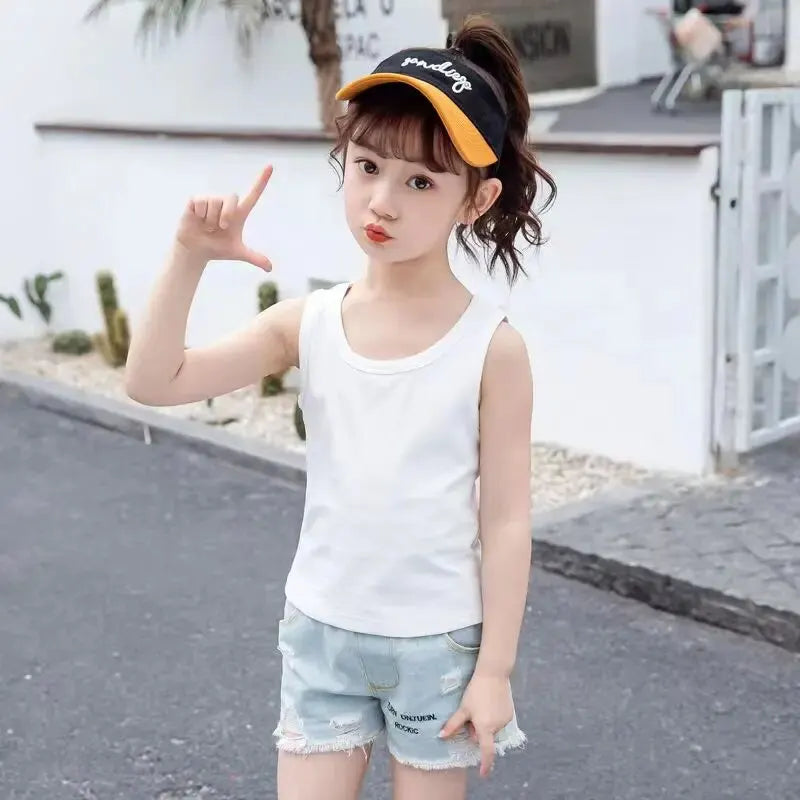 Girls Boys Tank Tops Kids Candy Color Sleeveless Vest 2024 Summer Teenagers Top Tees 3 To 14Yrs Children's Undershirts Clothes