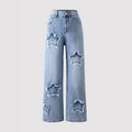 Girls Washed Wide Leg Jeans Kids Loose Trousers Stars Daily Casual Outerwear Elastic Waist Denim Pant Y2k Streetwear 2026 Summer