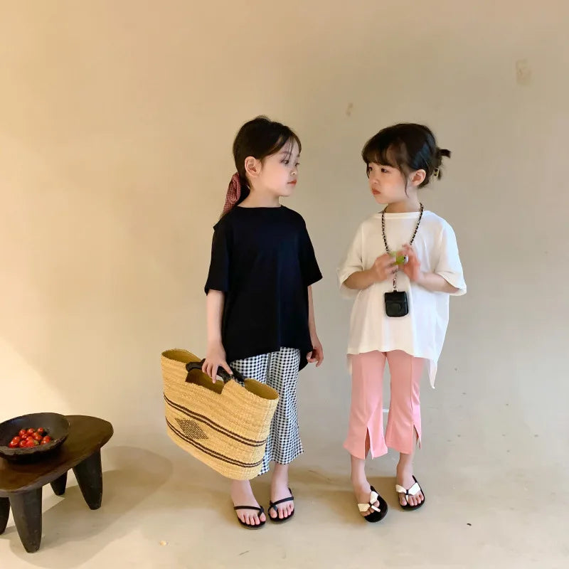 Girls T-shirt Children's Fashion T-shirt 2025 Summer New Style Back Fork Design T-shirt Baby Fashion Casual Short Sleeve Top