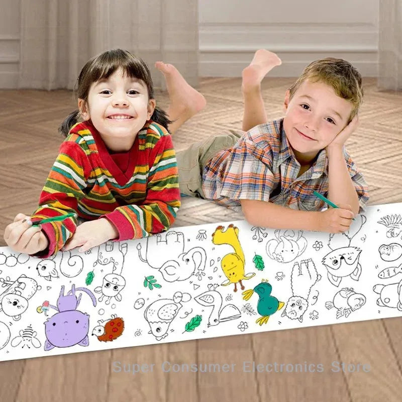 Ocean Dinosaur Princess Children's Drawing Scroll Paper - Coloring Scroll for Kids, Hand-drawn Painting and Color Filling