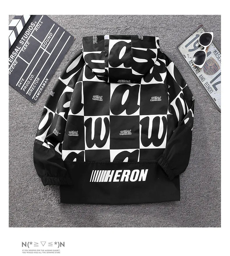 Teenager Boys Color Block Hooded Jacket 2026 Children Spring Autumn Handsome Letter Print Windbreak Coat Kids Clothes Outerwear