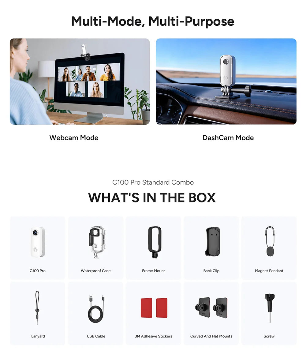 SJCAM C100 Pro Thumb Action Camera 4K Upgraded from C100+ More Stable Connection Clearer Image Cycling Vlogging Mini Camera