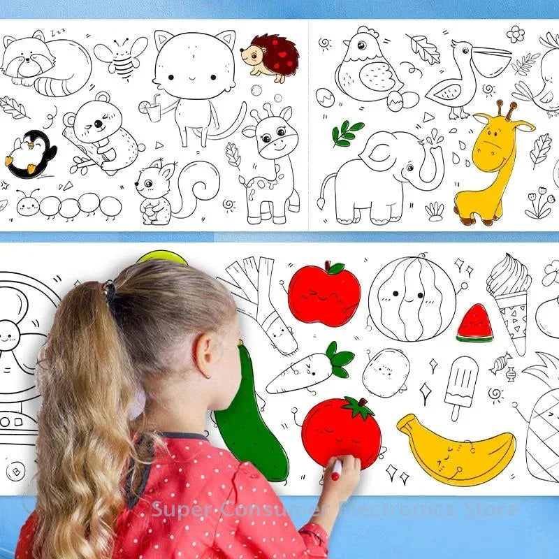 Ocean Dinosaur Princess Children's Drawing Scroll Paper - Coloring Scroll for Kids, Hand-drawn Painting and Color Filling