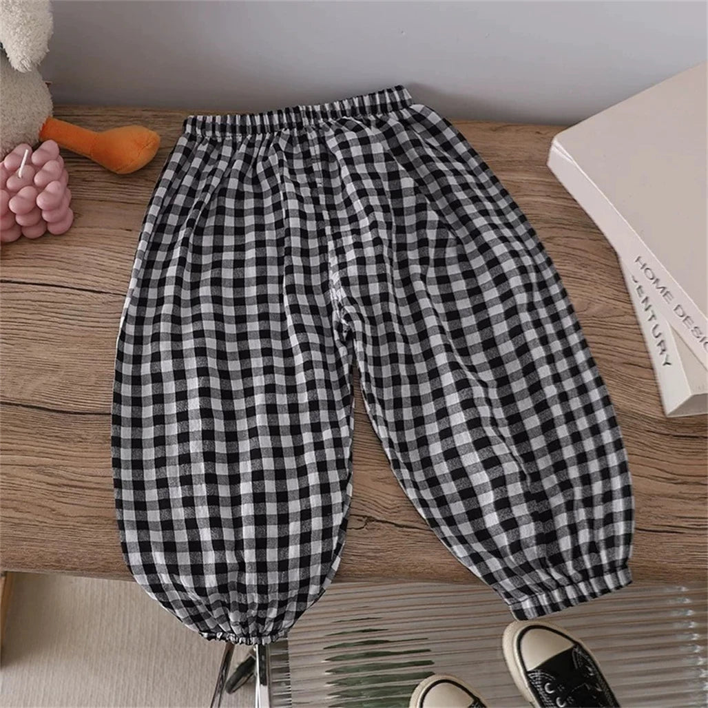 Pink Black Red Pants Outer Wear Kids Thin Loose Casual Trousers 1-6Years Old Child Solid Color Mosquito Pants Spring Summer