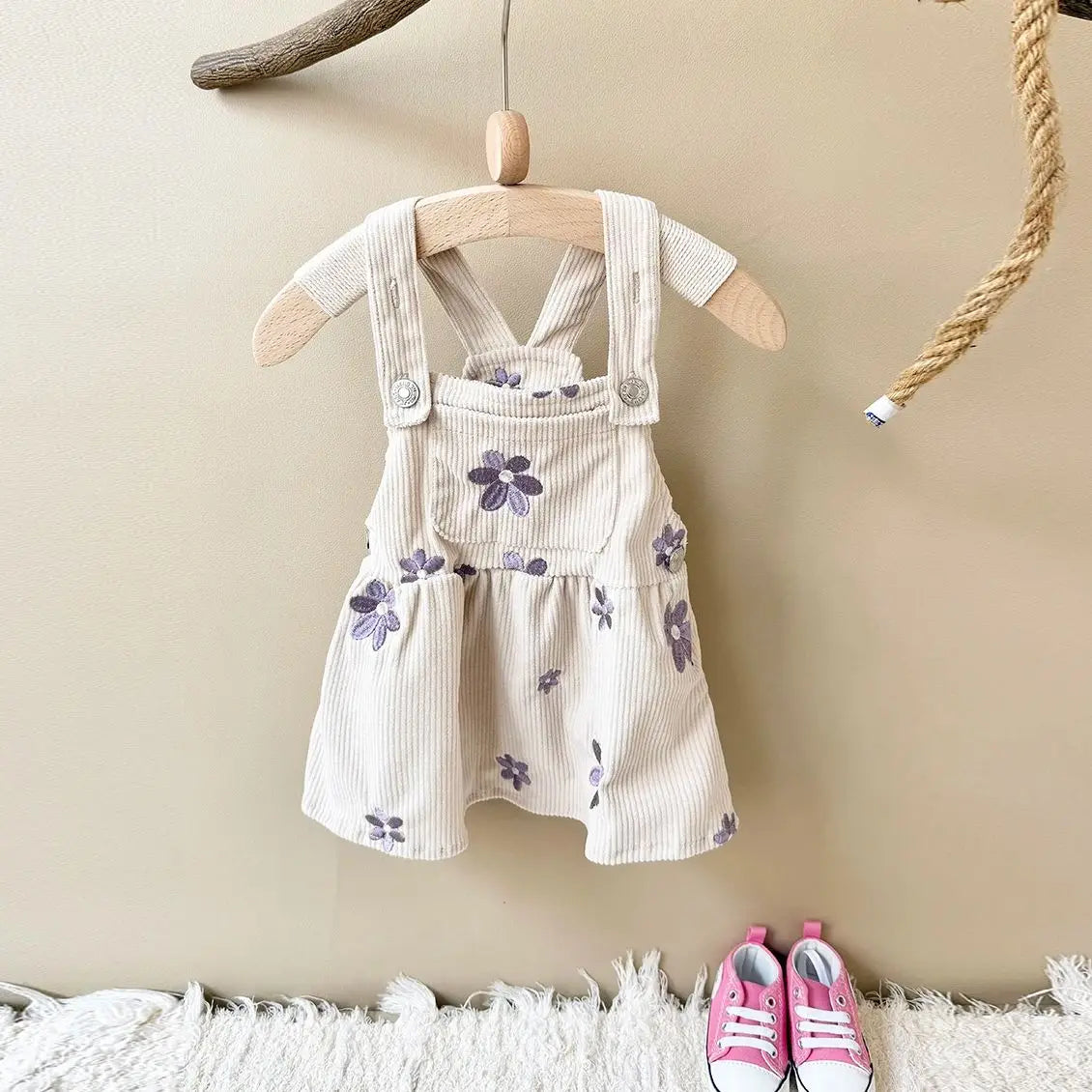 Toddler Infant Girls Denim Dresses Flowers Embroidery Strap Knee-Length Kids' Dresses One-piece 0-3 Years Overall Girl Clothes
