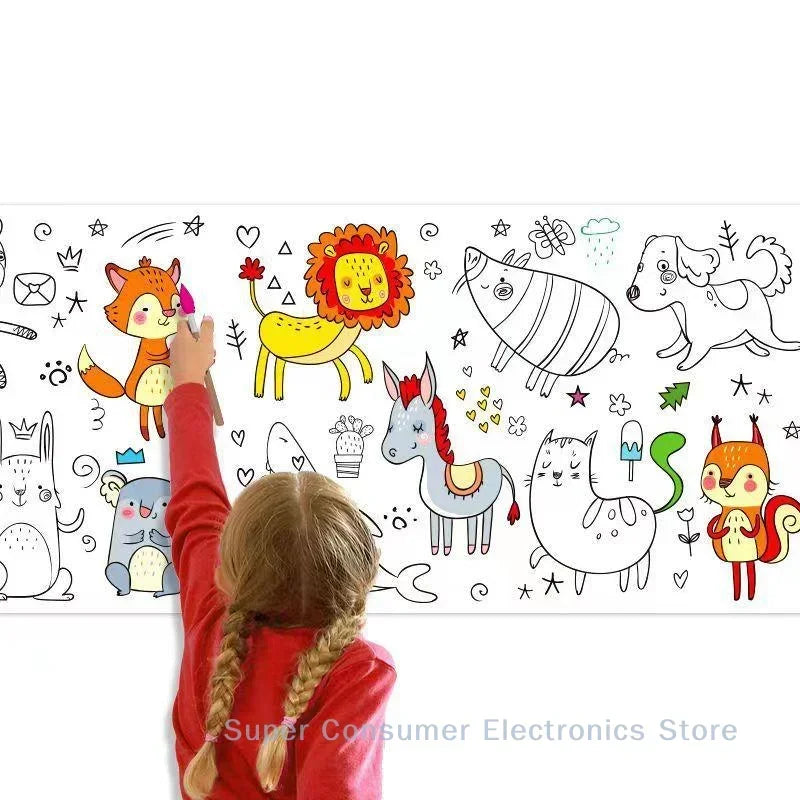 Ocean Dinosaur Princess Children's Drawing Scroll Paper - Coloring Scroll for Kids, Hand-drawn Painting and Color Filling