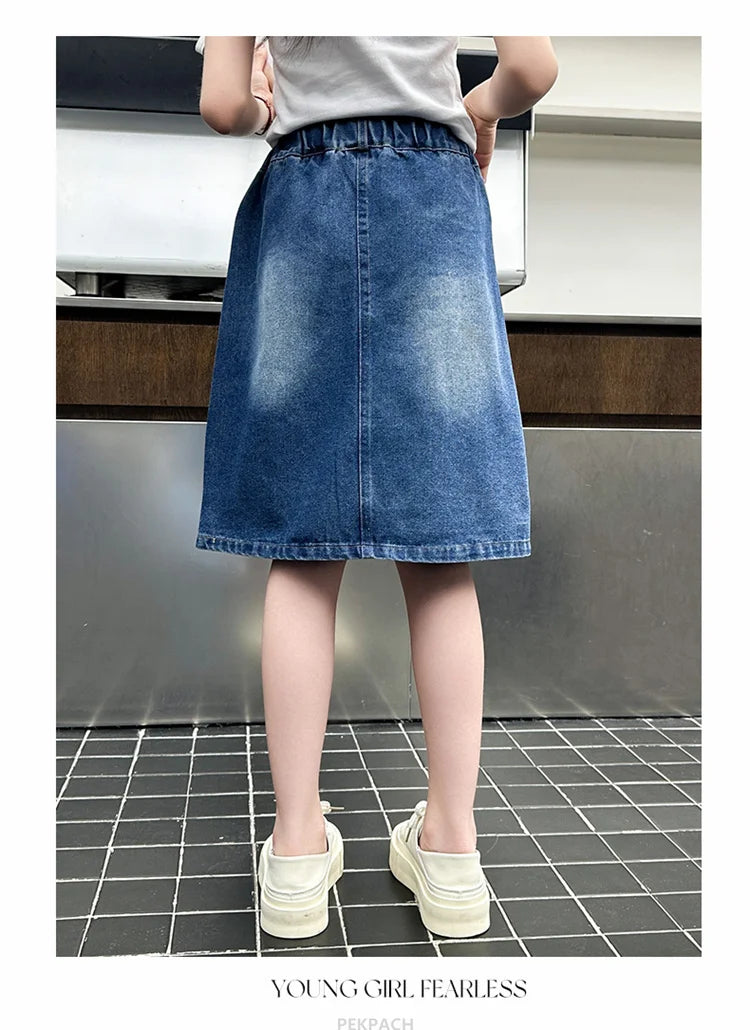 Summer Children vintage Denim Skirt for Teen Girl Fashion Pencil Skirts with Bow Knot For Kids Teenager Age 5 6 7 8 9 10 13 14Y