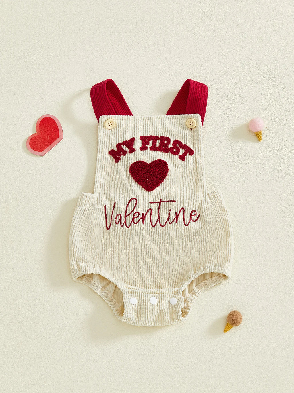 My First Valentines Day Baby Girl Boy Outfit Newborn Love Heart Romper Corduroy Sleeveless Bodysuit 0-18 Months