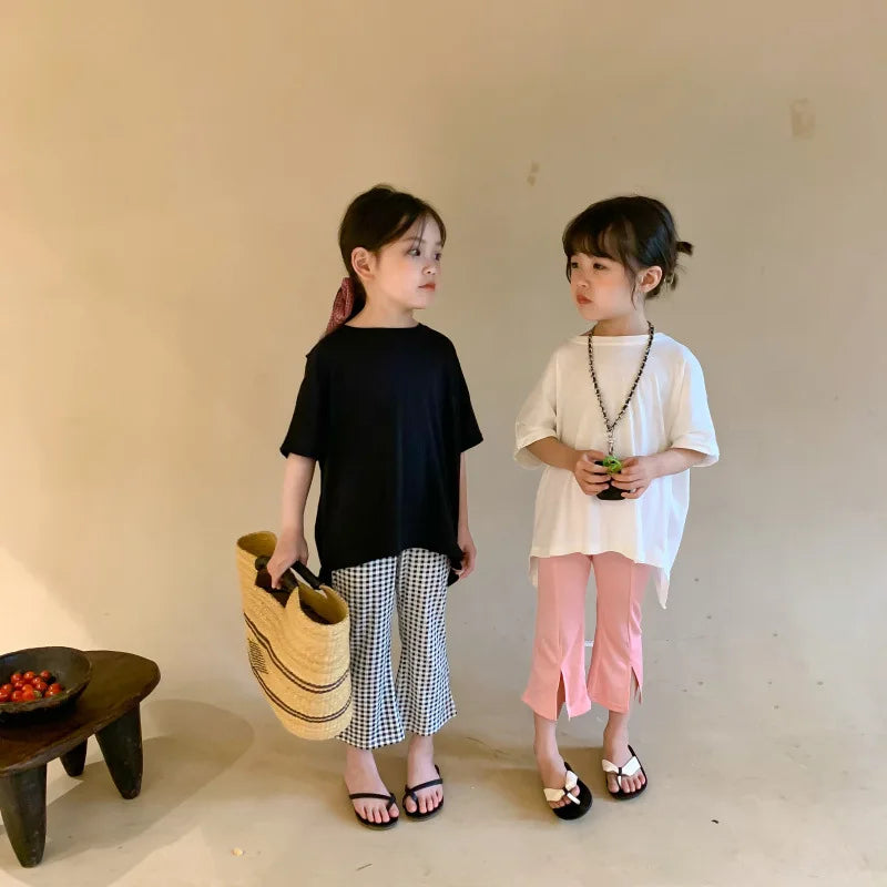 Girls T-shirt Children's Fashion T-shirt 2025 Summer New Style Back Fork Design T-shirt Baby Fashion Casual Short Sleeve Top