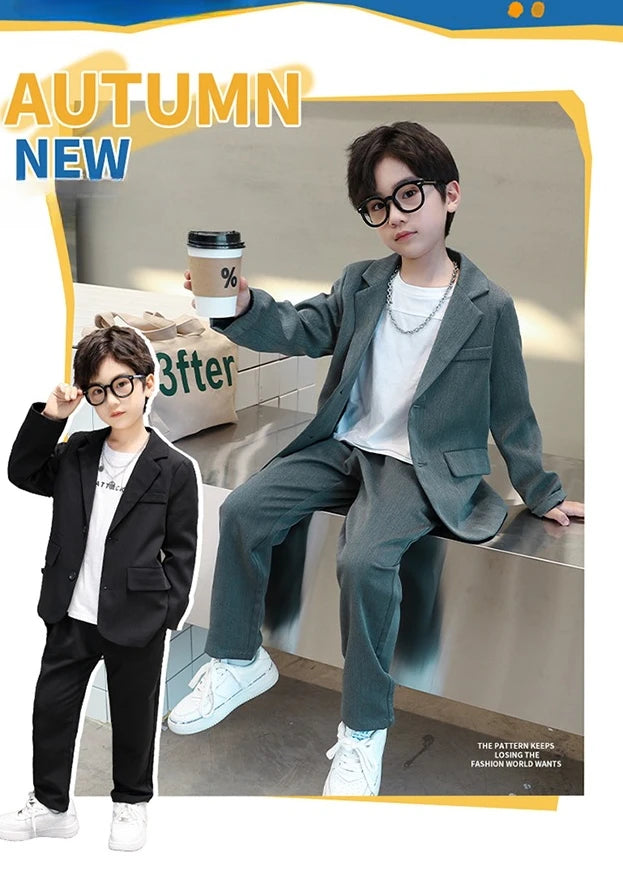 Suits for Boys Spring Autumn Long Sleeve Casual Blazer Jacket Trouser 2pcs School Uniform Teen Kids Clothes Set Children Cosutme