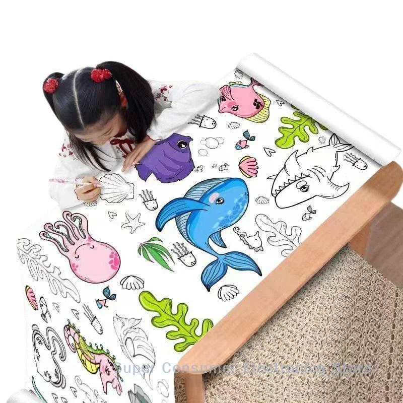 Ocean Dinosaur Princess Children's Drawing Scroll Paper - Coloring Scroll for Kids, Hand-drawn Painting and Color Filling