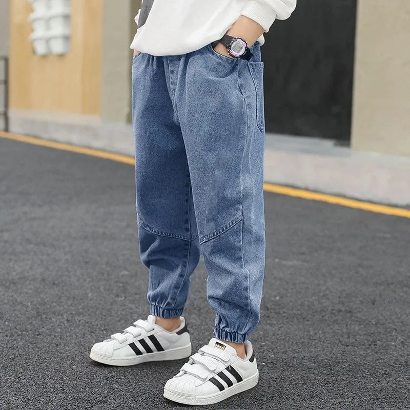 Boys Denim Pants Elastic Waist Trousers Fashion Spring Autumn Teenager Kids Boy Jeans New Sports Casual Clothes 2-12 Years
