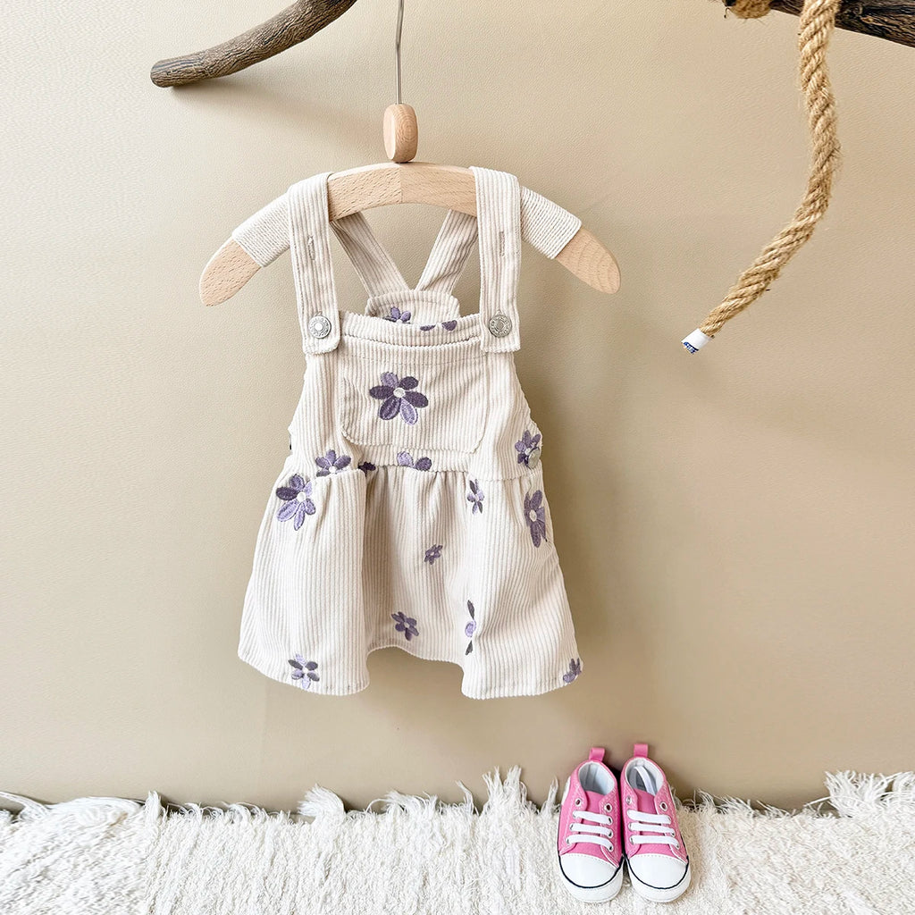 Toddler Infant Girls Denim Dresses Flowers Embroidery Strap Knee-Length Kids' Dresses One-piece 0-3 Years Overall Girl Clothes