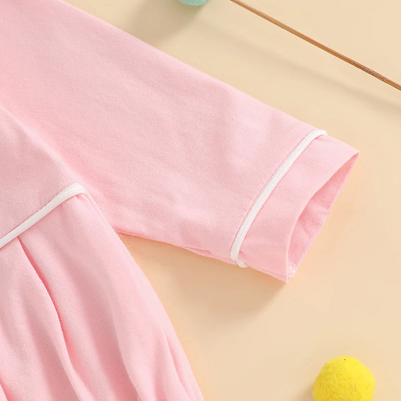 Pudcoco Baby Boys Girls Romper Long Sleeve Doll Collar Contrast Line Solid Color Bodysuit Newborn Playsuit