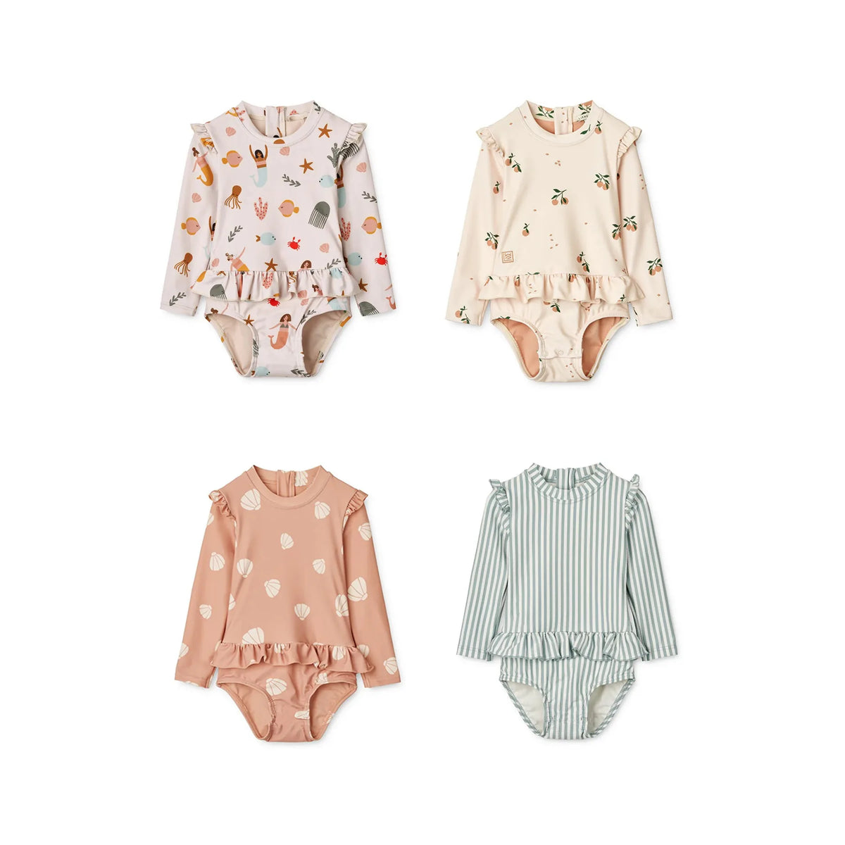deer jonmi New 2026 Summer Toddlers Girls Printed Long Sleeve Swimsuits Ruffles Sunproof One-piece Children Beach Swimwear