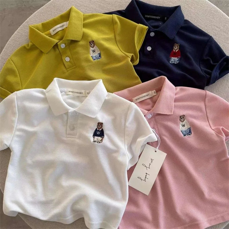 Cute Toddler Boys Polo T-shirts Bear Kids Tops Tees Summer Children's Clothes