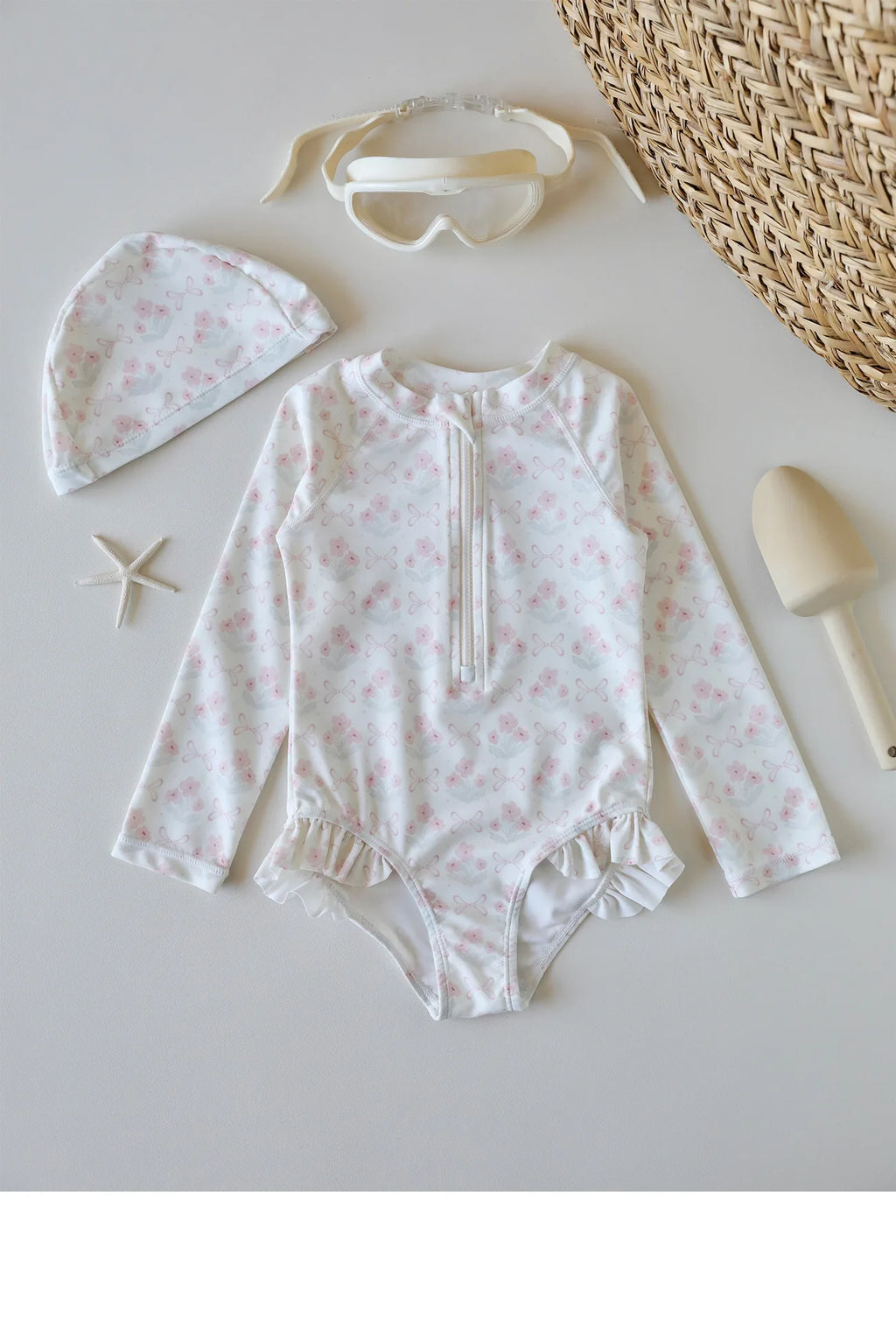 deer jonmi New 2026 Summer Toddlers Girls Printed Long Sleeve Swimsuits Ruffles Sunproof One-piece Children Beach Swimwear