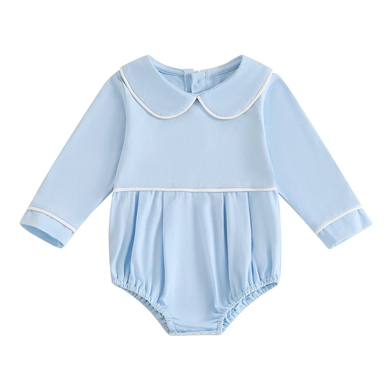 Pudcoco Baby Boys Girls Romper Long Sleeve Doll Collar Contrast Line Solid Color Bodysuit Newborn Playsuit