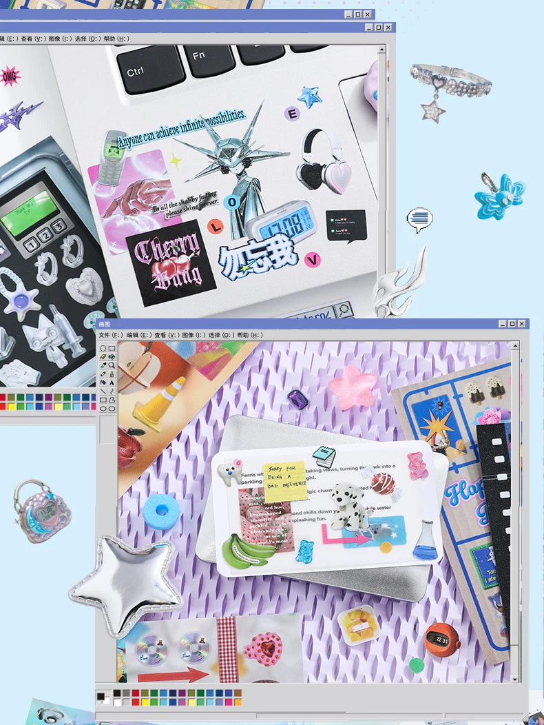 JIAMEI 30sheets Retro and Future Series Kawaii Ins Die Cutting Font Stickers Book DIY Diary Clipbook Aesthetics Stickers