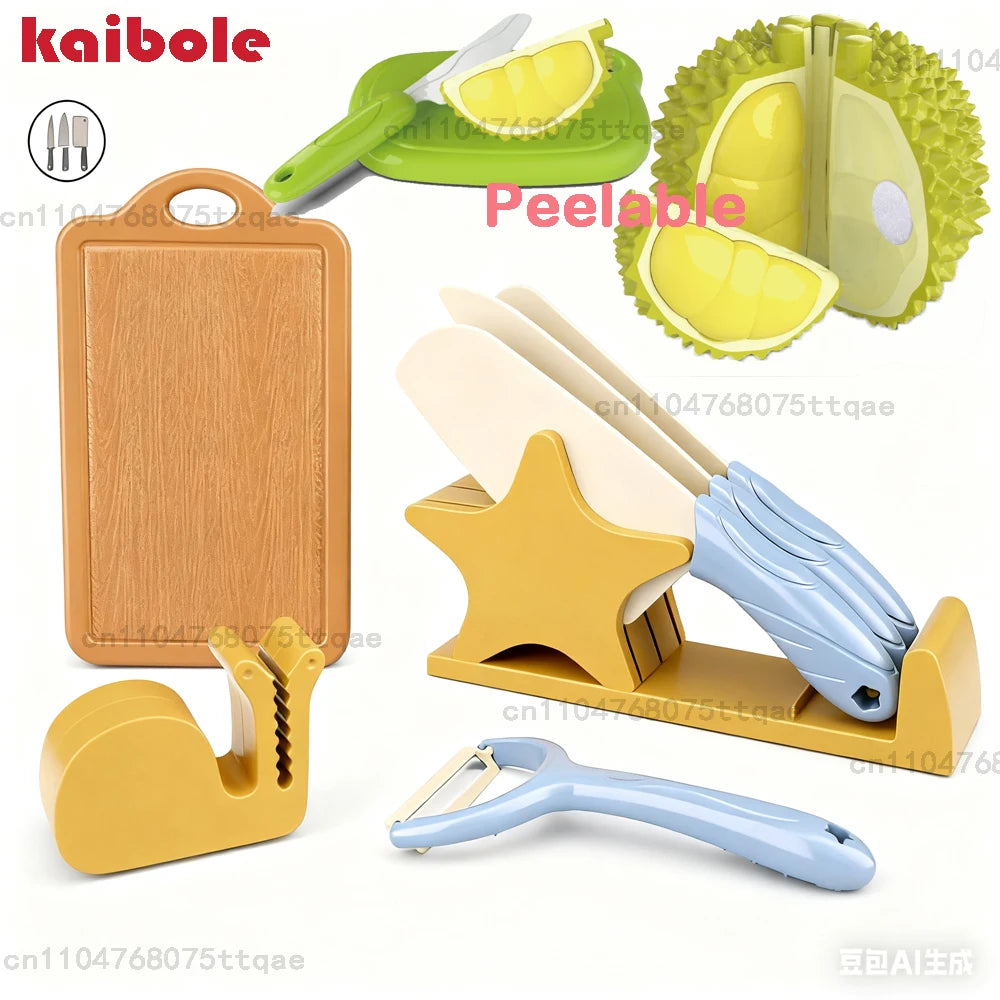 Kids Cooking Set 7Pieces Simulate Montessori Kitchen Tools Toddler Pretend Play Safe Board Fun Cutting Fruit with Knife Cutting