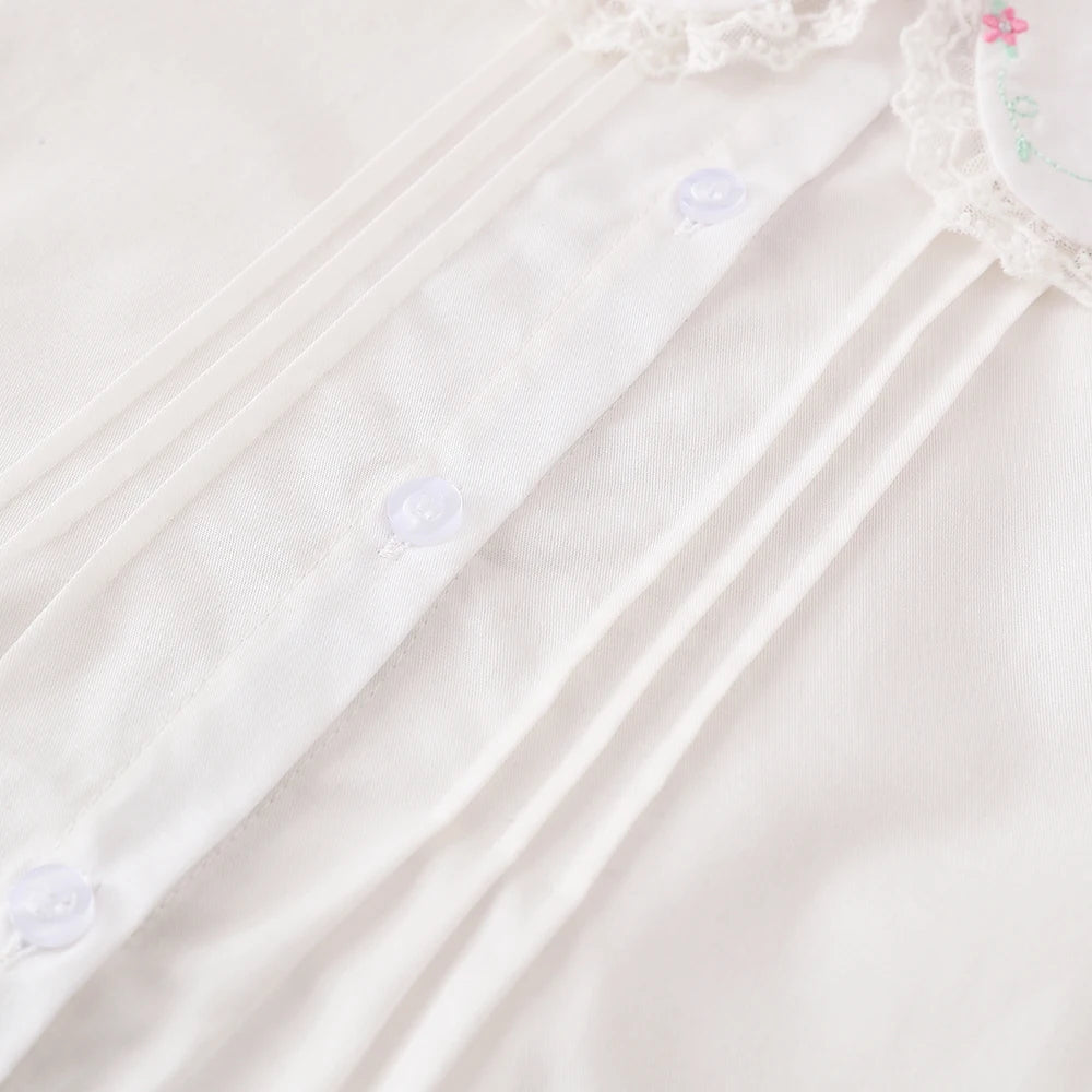 Girls Shirt 2025 Spring Autumn New Arrival Lace Collar Clothes Kids College Style Blouses for 5-12 Years