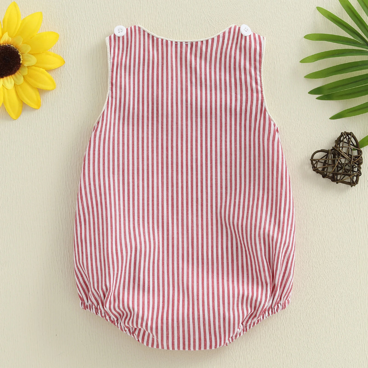 Baby Boy Romper Summer Sleeveless Round Neck Button Shoulder Stripes Print Romper Newborn Overalls
