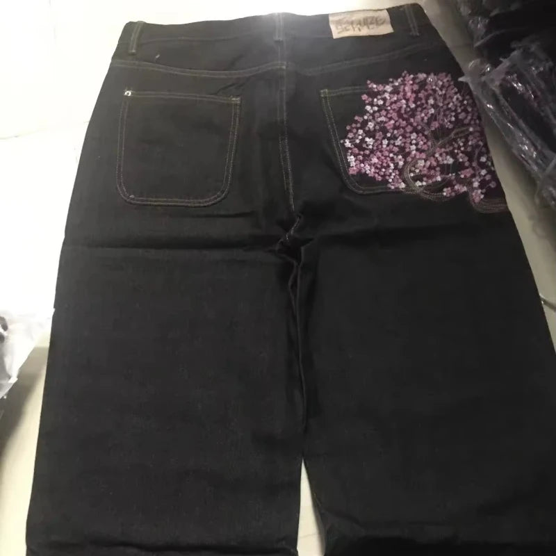 2025 autumn new European and American jeans embroidered pattern loose and personalized street Harajuku straight trousers
